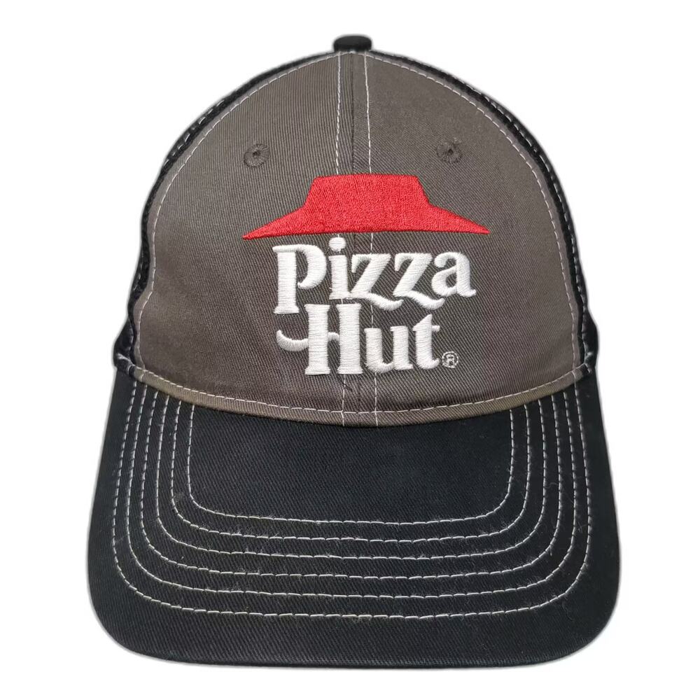Pizza Hut Baseball Cap Black Gray OS Embroidered Logo Mesh Back Strapback Hat